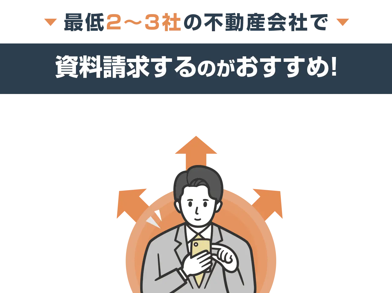 最低２〜3社の不動産会社で資料請求するのがおすすめ！